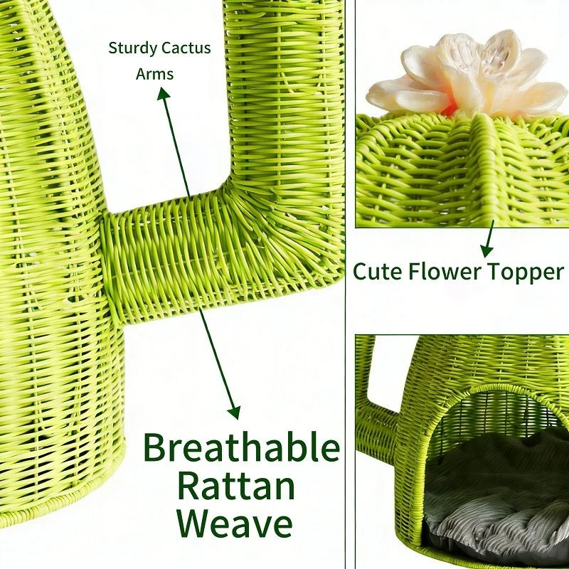 Green Plastic Rattan Cactus-shaped Cat Bed/pet Bed factory